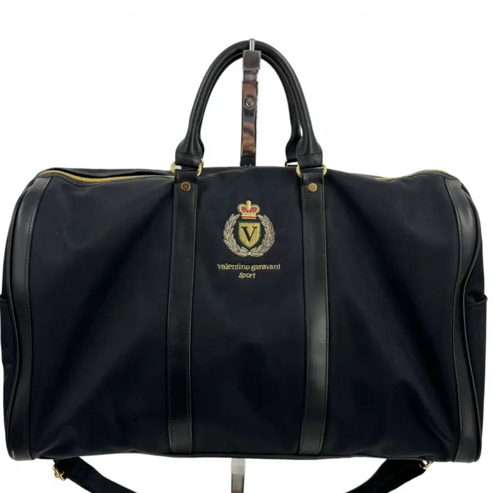 Valentino Garavani Sport Black Duffel Bag with Gold Accents